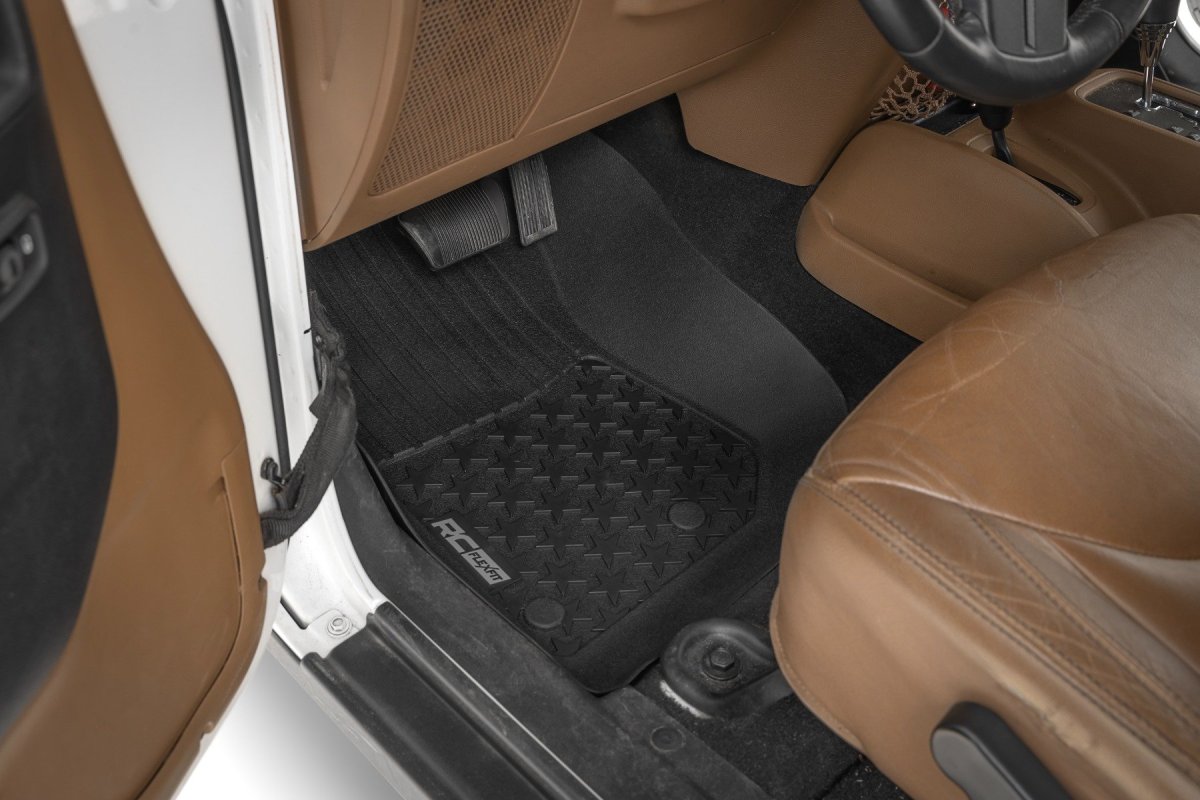Jeep Wrangler JK Floor Mats - Front - Rough Country - Flex-Fit - 4WD - '14-'18